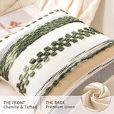 WANLIRD Boho Throw Pillow Covers 18x18 Set of 2 Christmas Decorative Cushion Case Striped Square Pillows Cover Chenille Pillow Cases Accent Neutral Pillowcase for Sofa Couch Bed,Dark Green