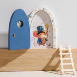Christmas Mamimami Home Blue Wooden Magical Fairy Doors, 13cm 5.12 inch Elf Mouse Miniature Tiny Door with Ladder, Tooth Fairy Door Handmade Decorations Gifts