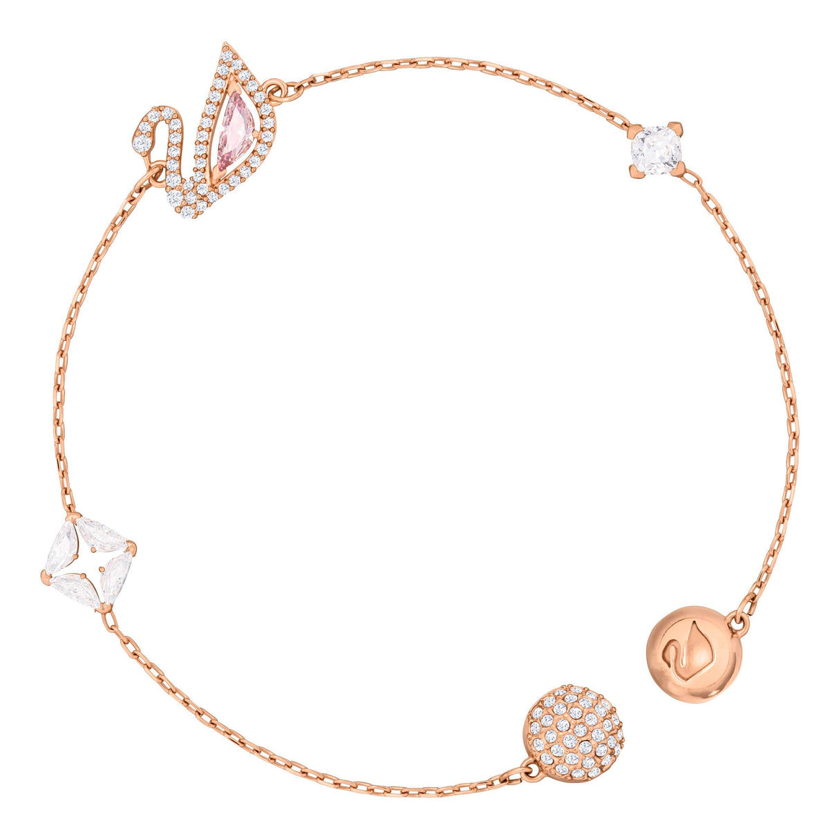 Swarovski Dazzling Swan Collection Women's Bracelet, Pink and White Crystals with Rose-Gold Tone Plated Chain, Magnetic Closure