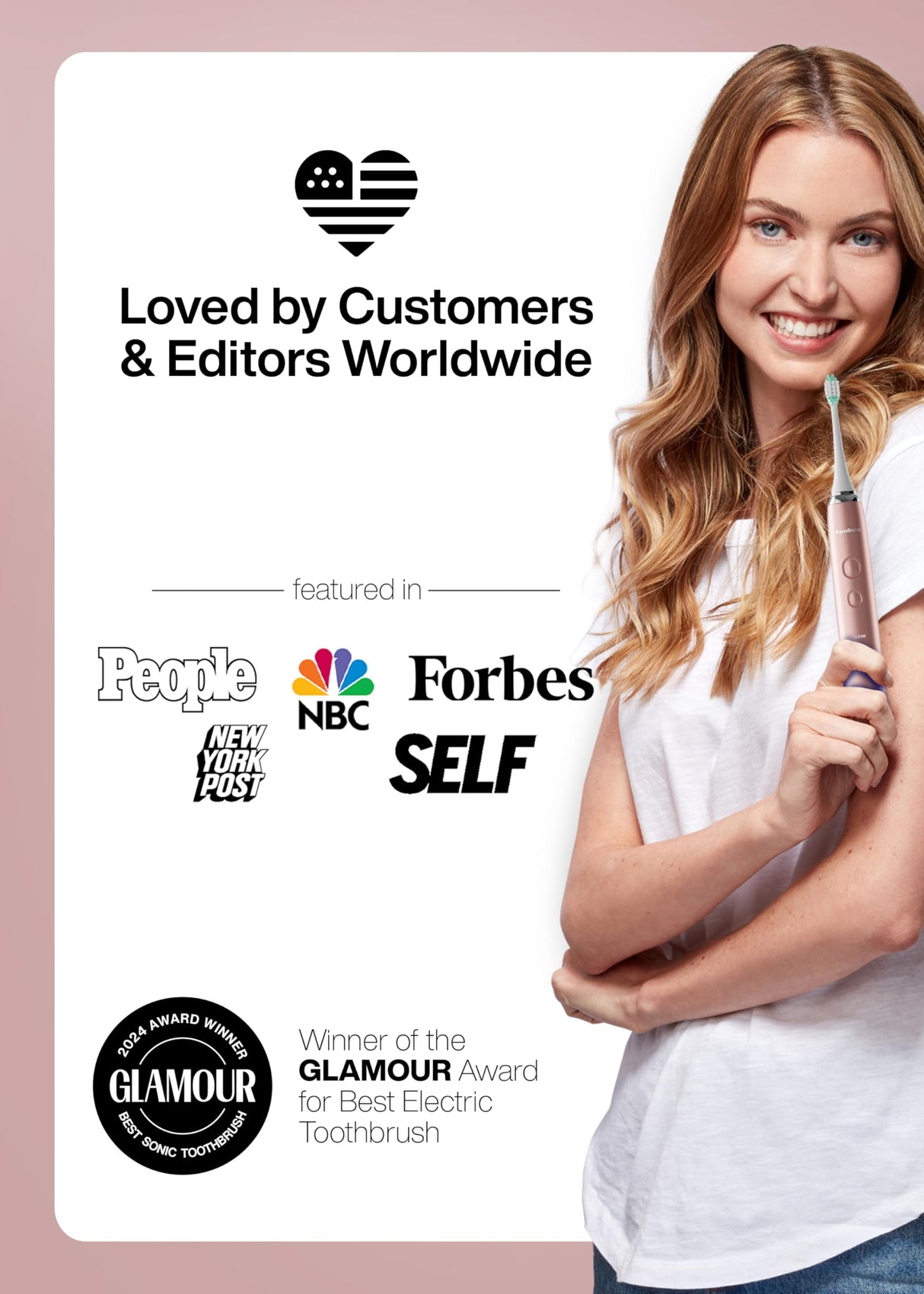 Aquasonic Vibe Series Ultra-Whitening Toothbrush – ADA Accepted Electric Toothbrush - 8 Brush Heads & Travel Case – 40,000 VPM Motor & Wireless Charging - 4 Modes w Smart Timer – Satin Rose Gold