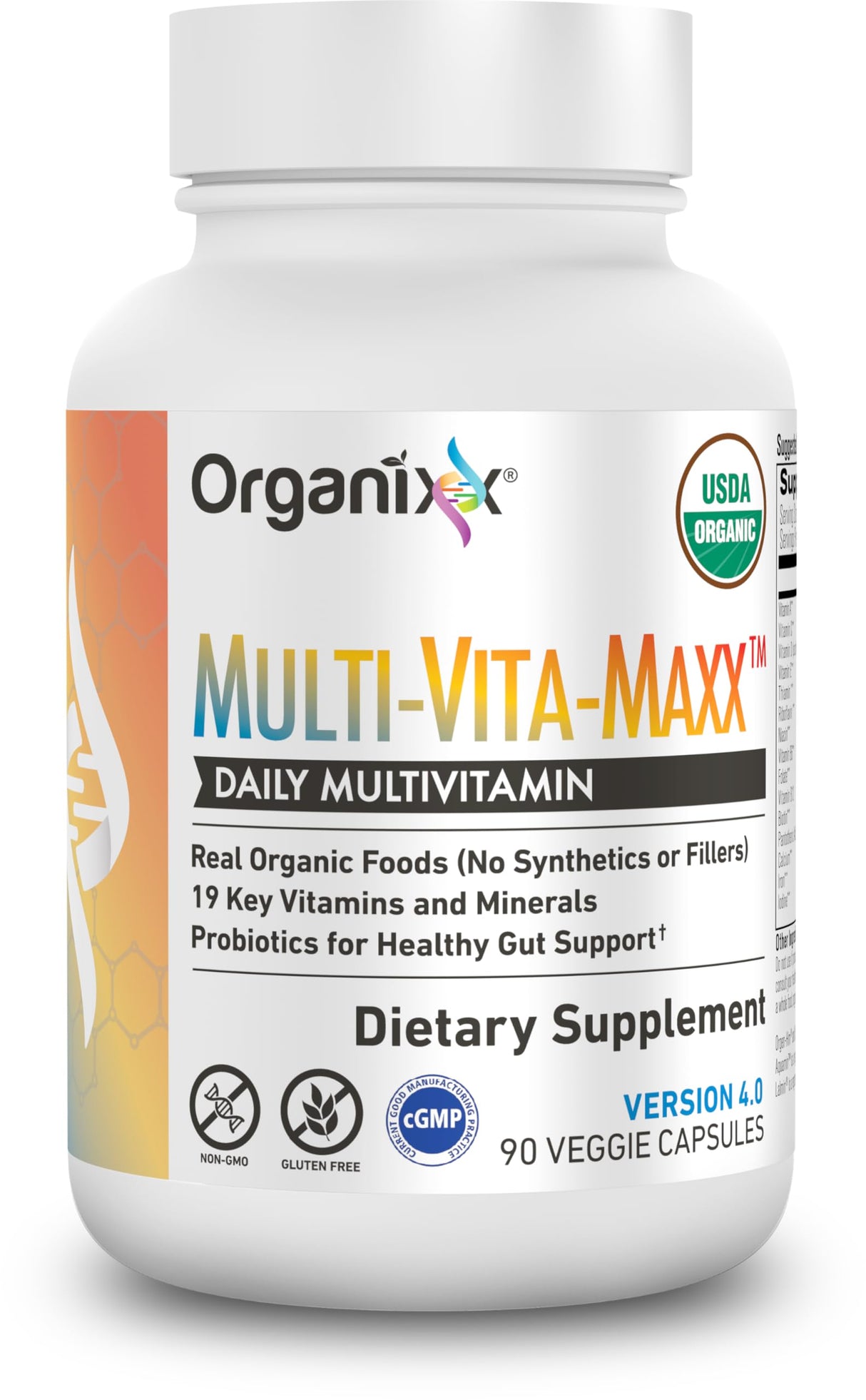 Organixx Vegan Multivitamin for Women & Men, with Vitamin C, D3, Vitamin B Complex, Probiotics, Organic Fruits and Vegetables, Supports Digestive, Gut Health, Immune Support, 90 Gel Capsules