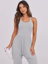 Caracilia Women Jumpsuits 2025 Summer Sleeveless Backless Tank Top Rompers Yoga Gym Workout Jumper One Piece Outfits Grey Medium