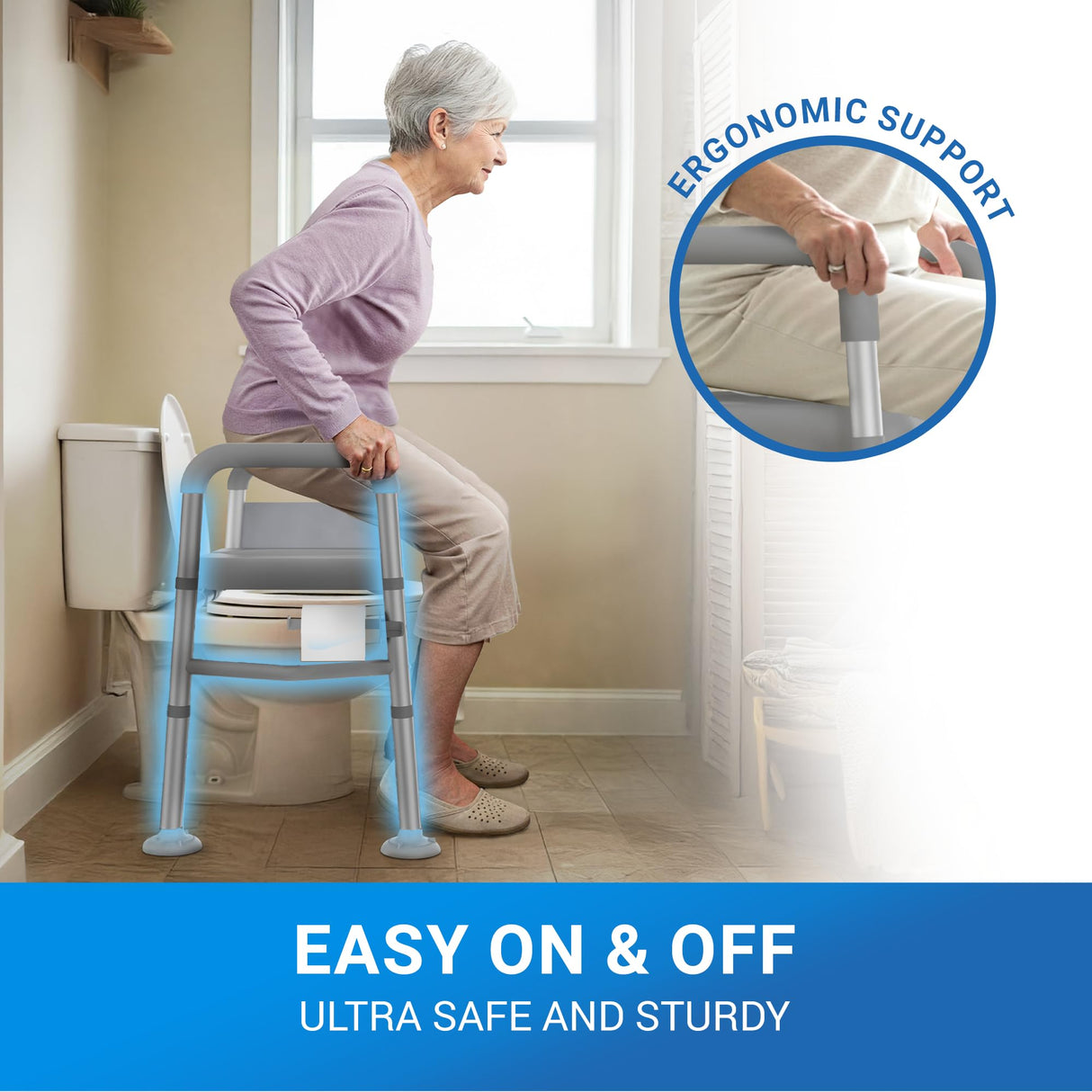 Sliq Toilet Seat Risers for Seniors, FSA HSA Raised Handicap Toilet Seat with Handles Over Toilet, High Capacity Toilet Riser with Handles for Elderly Adults, Handicap, and Pregnant