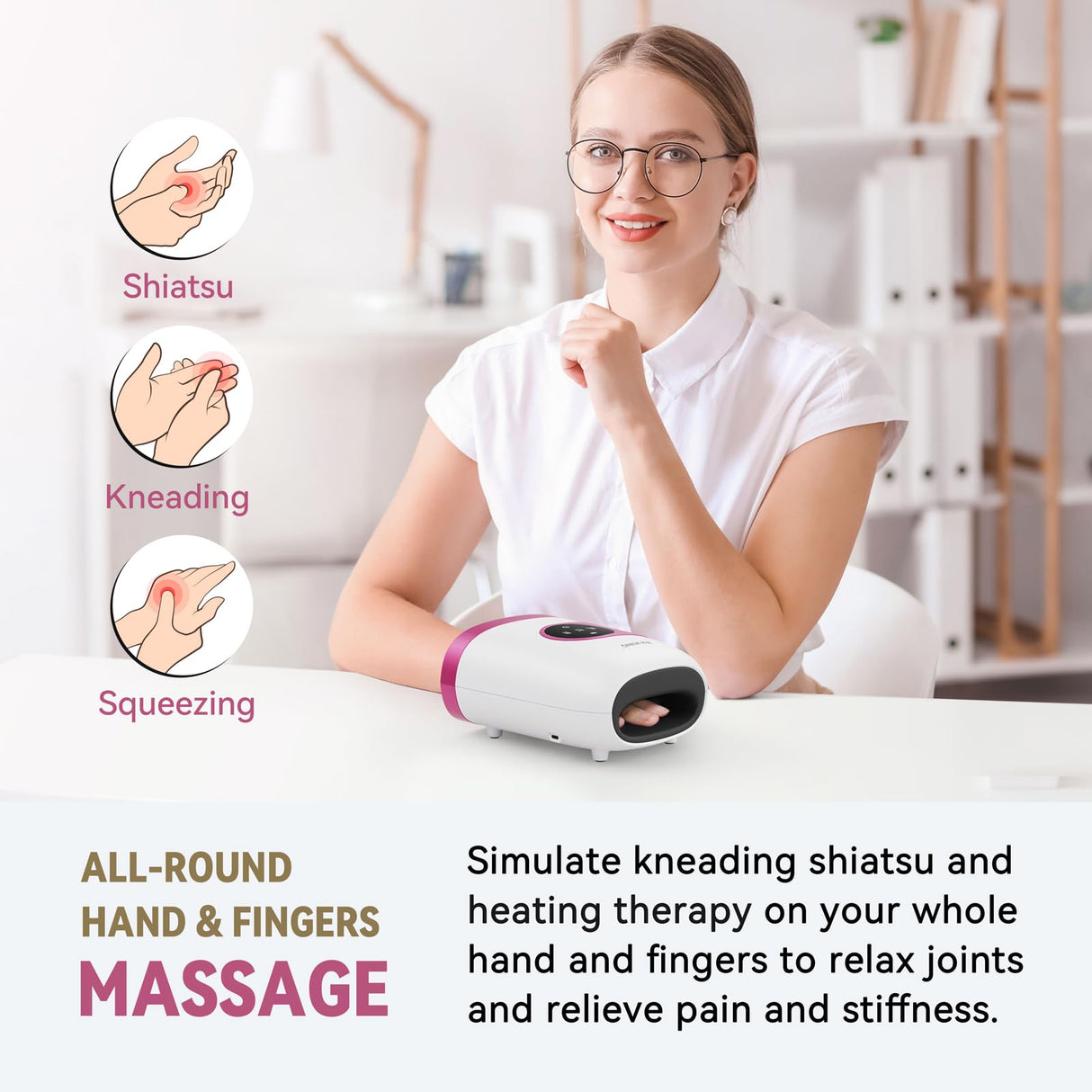 FIT KING Hand Massager with Heat for Hand Massage and Arthritis Carpal Tunnel Finger Numbness Relief - Cordless & Portable & Touch Screen - Birthday Gifts for Wife Mom Girlfriend- FSA HSA Eligible