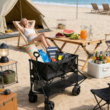 700L Large Capacity Double Decker Wagon Collapsible Wagon with Tailgate 55'' Extra Long, Foldable 600lbs Heavy Duty Beach Cart with All-Terrain Big Wheels,Utility Carts, Sports,Outdoor,Shoping Cart