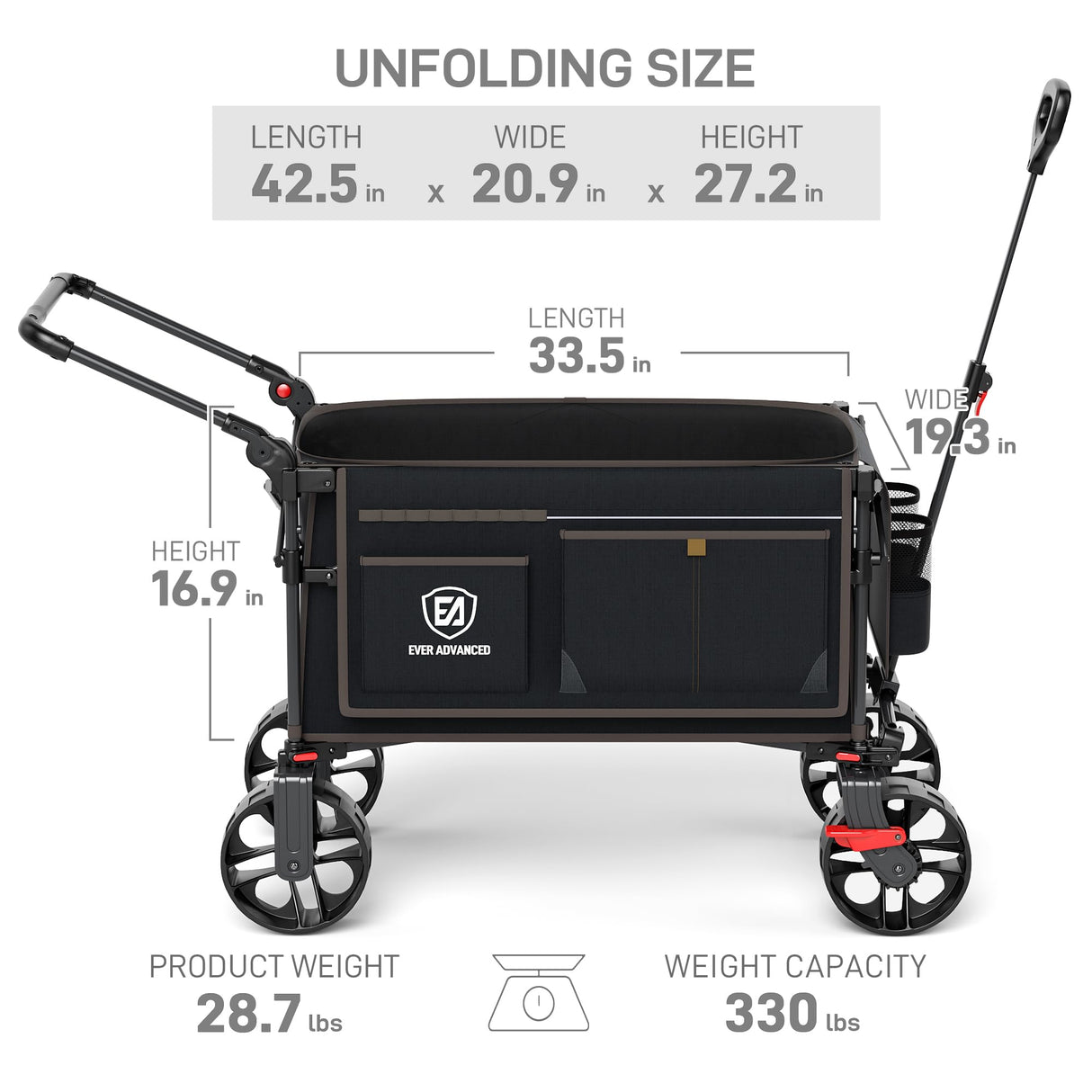 EVER ADVANCED Folding Push Wagon with Brakes, Portable Shopping Cart