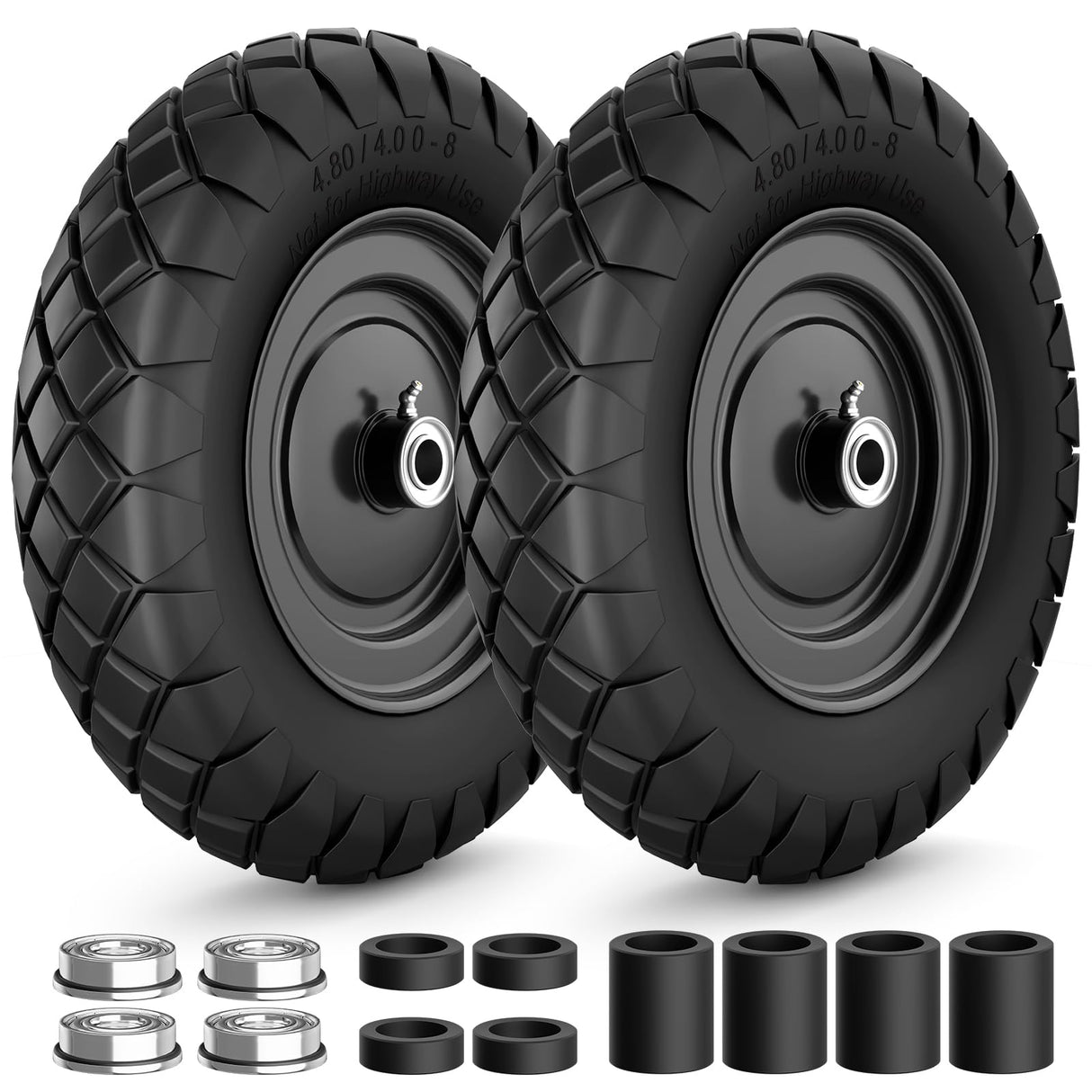 RONPOW 4.80/4.00-8 Flat Free Wheelbarrow Tire and Wheel, 16" Black 2-Pack