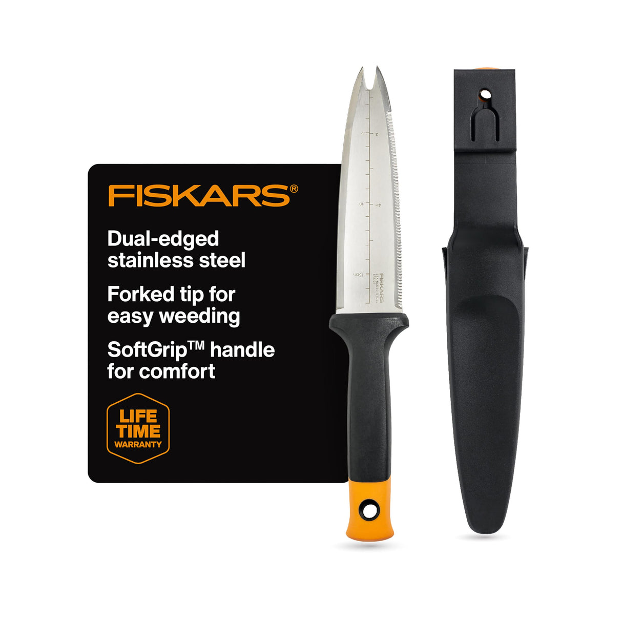 Fiskars Hori Hori Garden Knife with Sheath, Heavy Duty Gardening Hand Tool