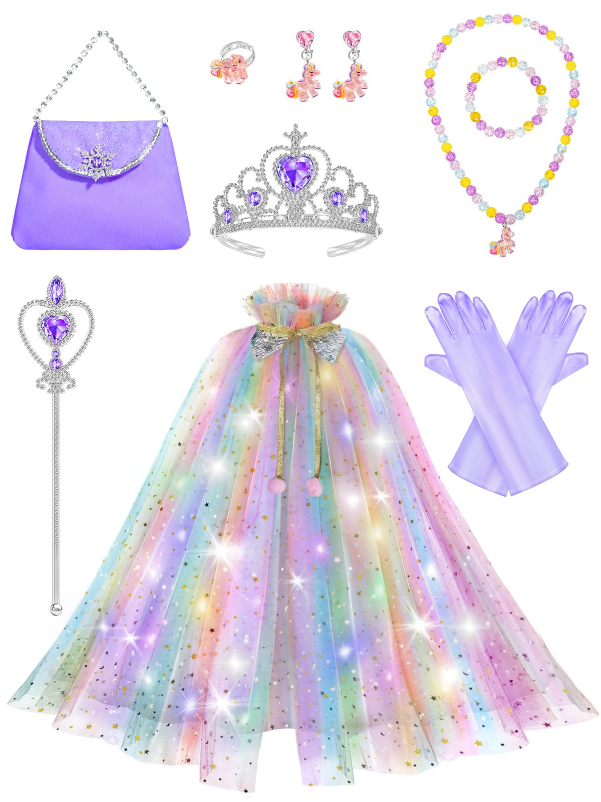 Fuzmo Light Up Princess Dress Up for Girls 3 4 5 6 Years Old, Purple