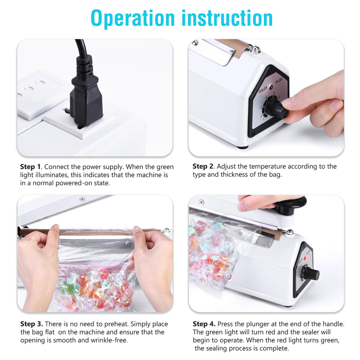 METRONIC Impulse Sealer 8 inch, Manual Heat Sealer Machine for Plastic Bags, Shrink Wrap Bag Sealers Heavy Duty Sealing Machine With Repair Kit (White)