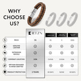 RTZN Brown Leather Bracelet for Men Premium Artisan Handcrafted Double Strand Braided Mens Bracelet (Medium)