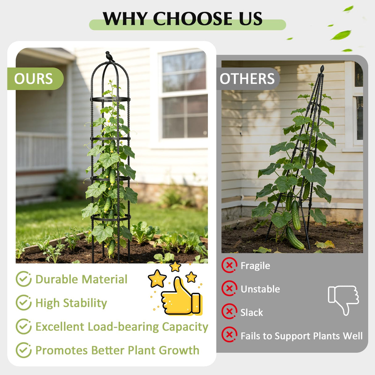 Garden Obelisk Trellis for Climbing Plants Outdoor, 6.2 FT Tomato Cage, Rose, Flowers, Grape, Pea, Cucumber Trellis, Rustproof Plastic Coated Metal Plant Support Trellis for Potted Plants (2 Pack)