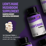FreshCap Mushrooms Lions Mane Supplement Capsules 14,000mg - Lion's Mane, High Potency Extract, 14:1 Organic Mushroom Supplement, Ayurveda Focus Made in USA (60 Capsules)