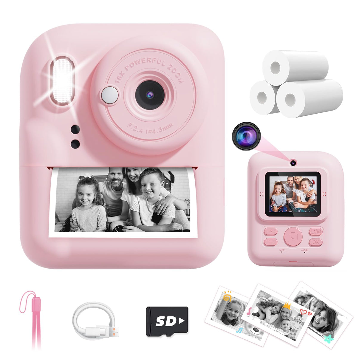 JOYJAM Kids Camera Instant Print, Upgrade Dual-Lens Selfie Digital Camera for Kids, HD 1080P, Christmas Birthday Gifts Toys for Girls Age 3-12, Toddler Portable Toy with SD Card 3 Rolls Print Paper