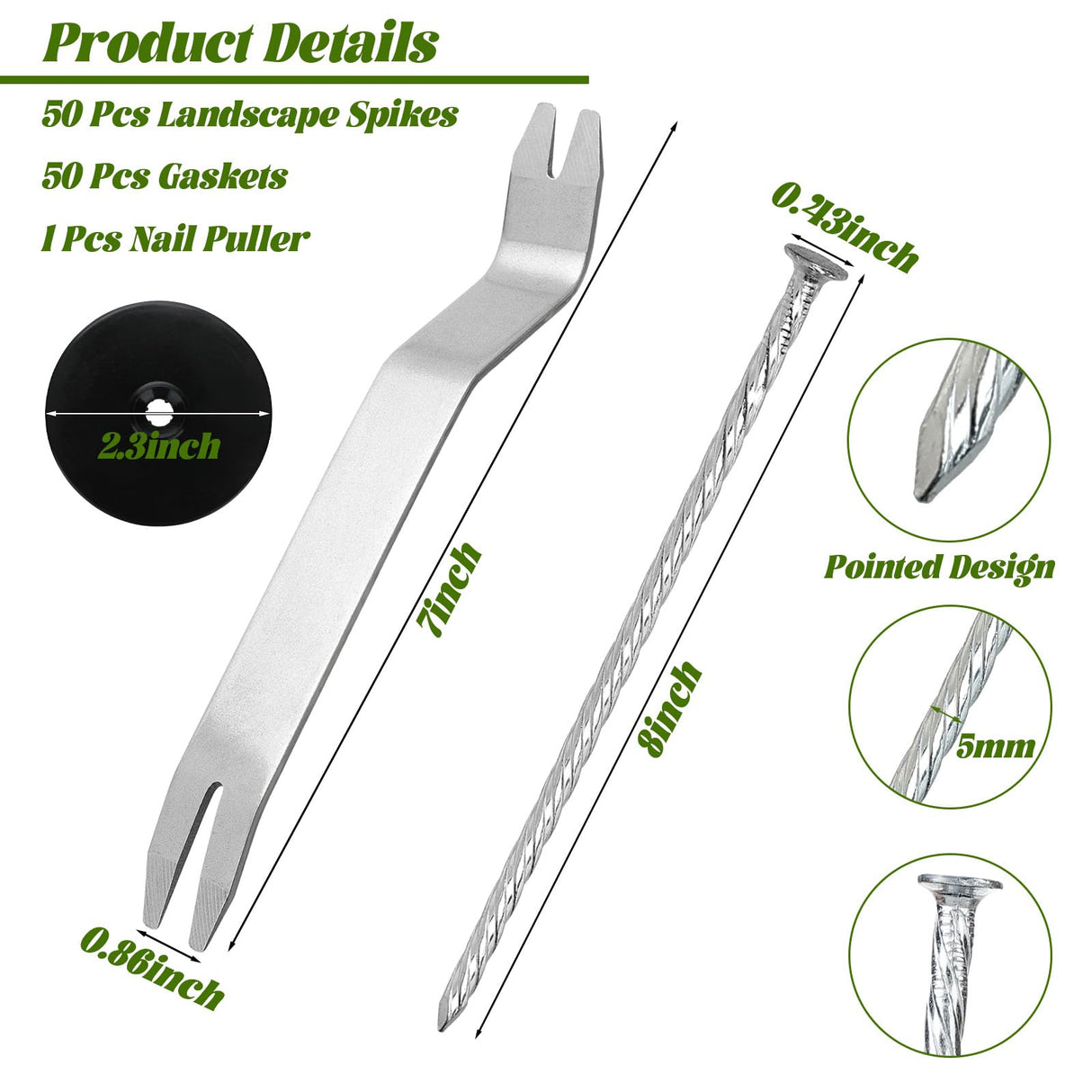 50 Sets Landscape Fabric Stakes with Gaskets 8 Inch Galvanized Spiral Turf Nails for Artificial Grass Garden Landscaping Staples Spikes for Weed Barrier Lawn Edging Tents