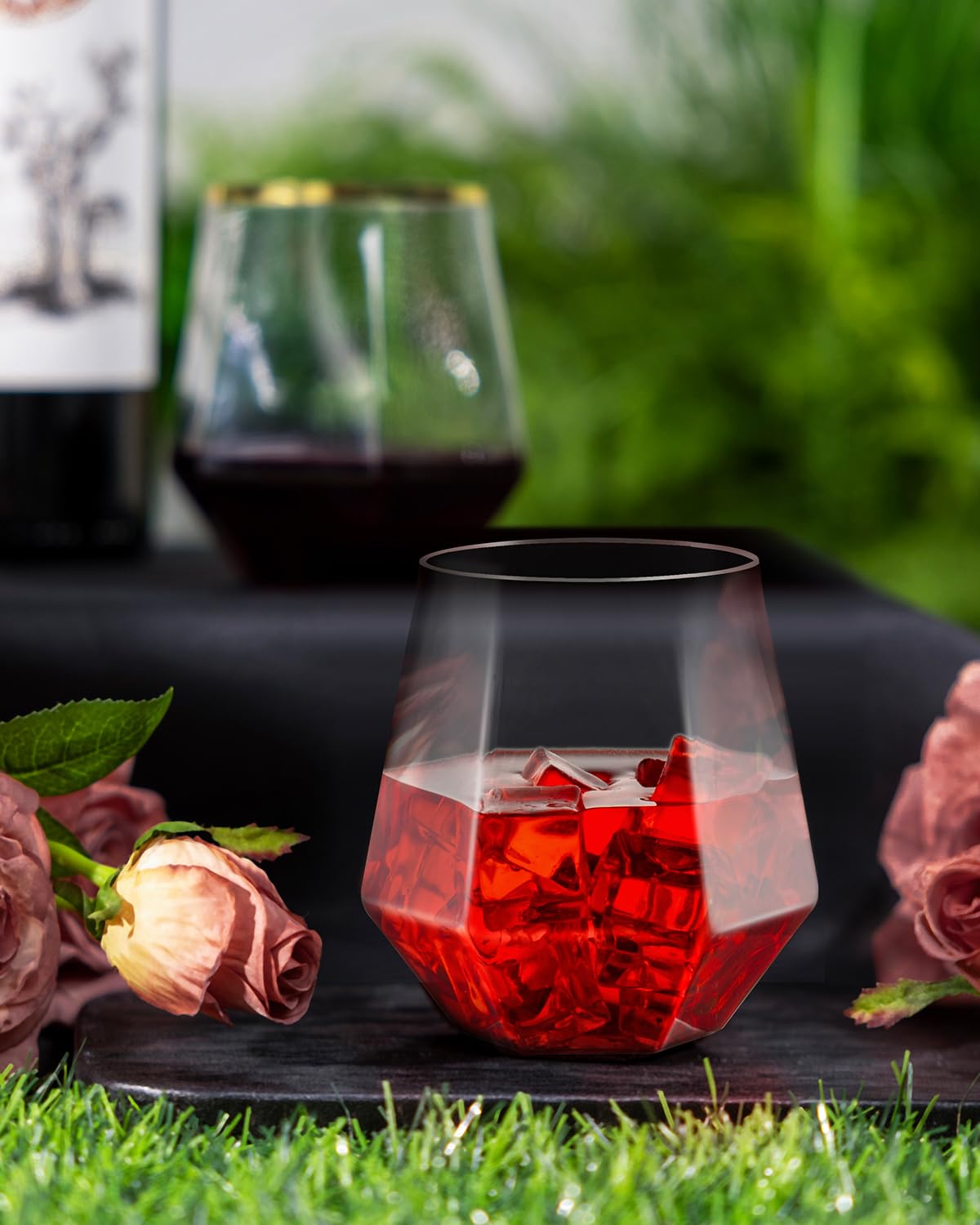 BESTSTAR 40 PCS Clear 12 Oz Plastic Wine Whiskey Glasses, Diamond Stemless Unbreakable Disposable Wine Glasses for Parties, Ideal for Weddings, Christmas, Halloween,Holidays,pool party,Daily Use