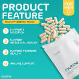 Routine Women's Daily Probiotics for Digestive and Feminine Health - 24 Billion CFU 30 Capsules - Dairy Free Organic Probiotics for Women
