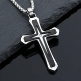 Son Gifts From Mom To My Son Necklace From Dad Faith Cross Necklace Present Graduation Birthday Christmas Gifts Message Card＆LED Gift Box (SN928 Silver-black Led Box)