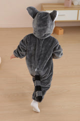 DarkCom Unisex Baby Animal Onesie Toddler Hooded Romper Halloween Cosplay Grey Raccoon Costumes Kids' Christmas Gifts 6-12 Months