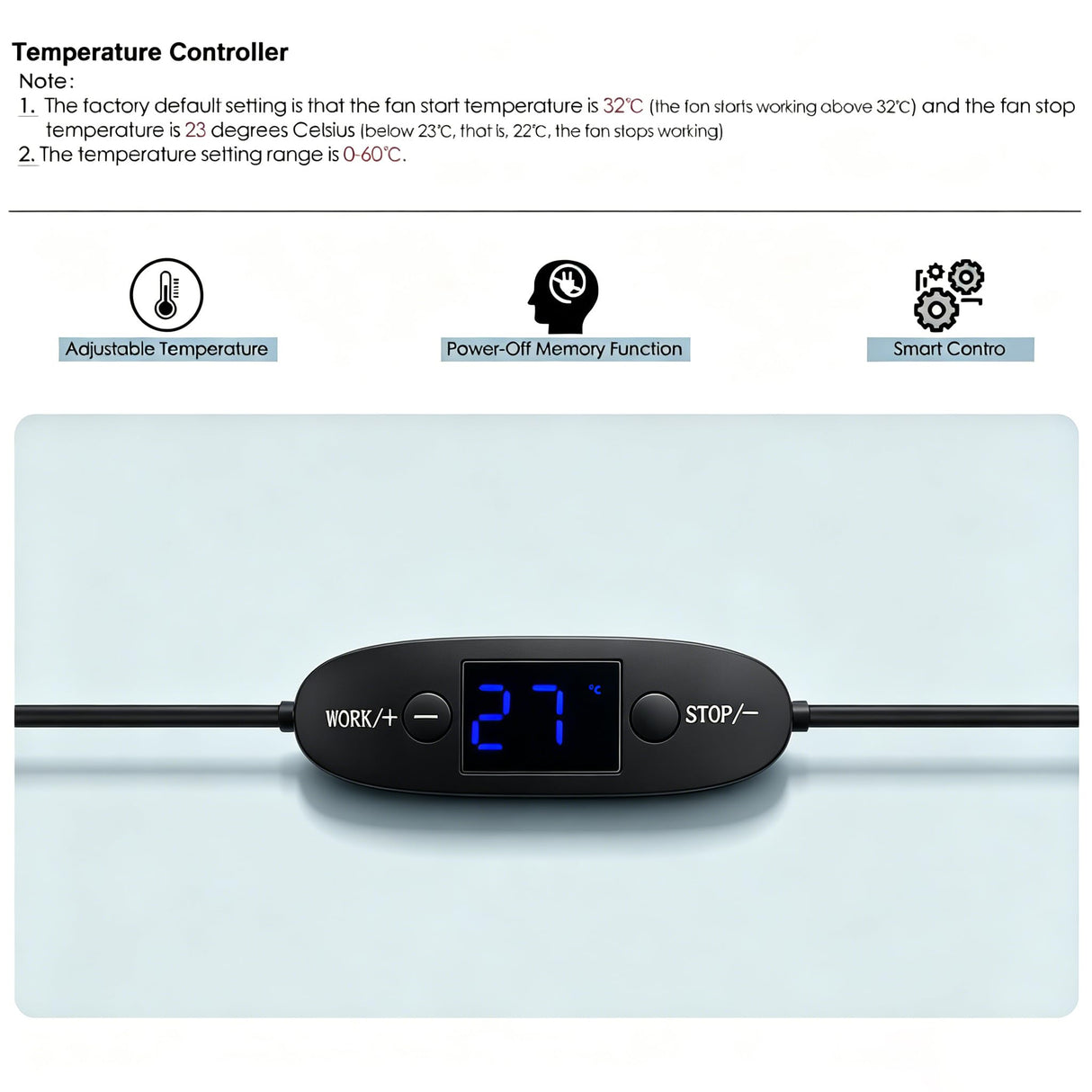5V USB Digital Temperature Controller Socket, 0-60°C Adjustable Thermostat with Magnetic Probe,2A10W Output for USB Fan,Reptile Tank,Greenhouse,Aquarium &AV Cabinet Temperature Control and Ventilation