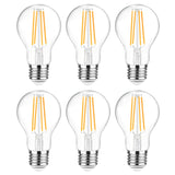 Ascher 60 Watt Equivalent, E26 LED Filament Light Bulbs, Warm White 2700K, Non-Dimmable, Classic Clear Glass, A19 LED Light Bulb with 80 CRI, Pack of 6