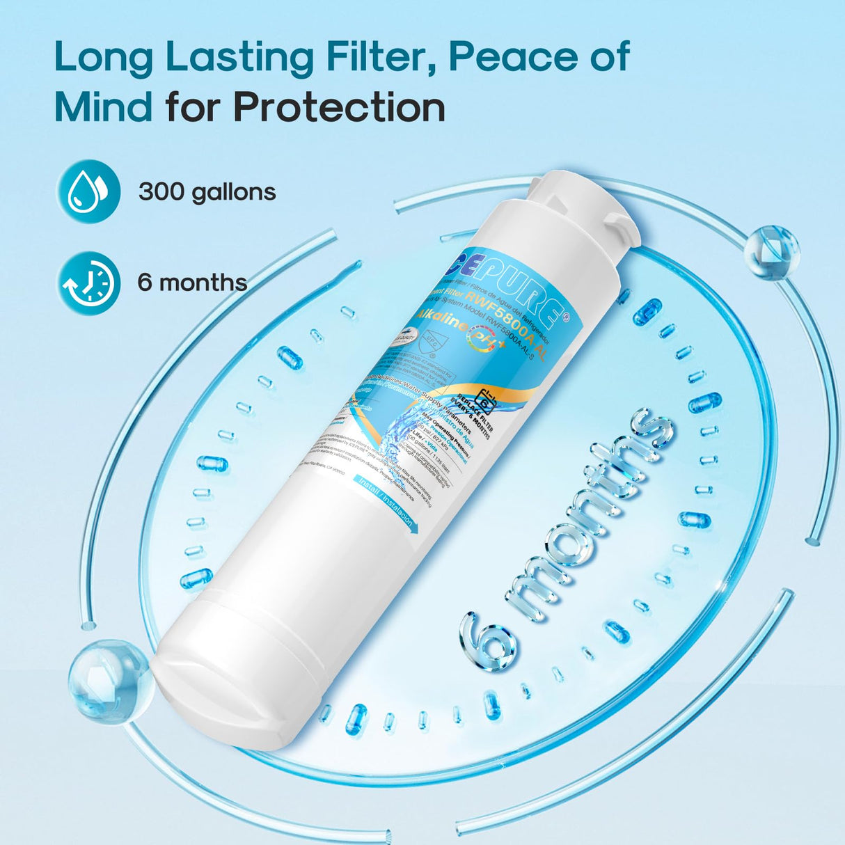 ICEPURE Alkaline RWF5800A-AL Refrigerator Water Filter Replacement for Frigidaire EPTWFU01, EWF02, Pure Source Ultra II, PureSource Ultra 2, GP006, BO022, MR022, SCWFTCTO, 4562222, Enhances PH, 4Pack