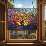 HYPESTYLE Rectangle Tree of Life Stained Glass Window Hanging Window Suncatcher Glass Panel with Metal Chain Sun Catchers Wall Art Home Decor Gift for Women Mother's Day