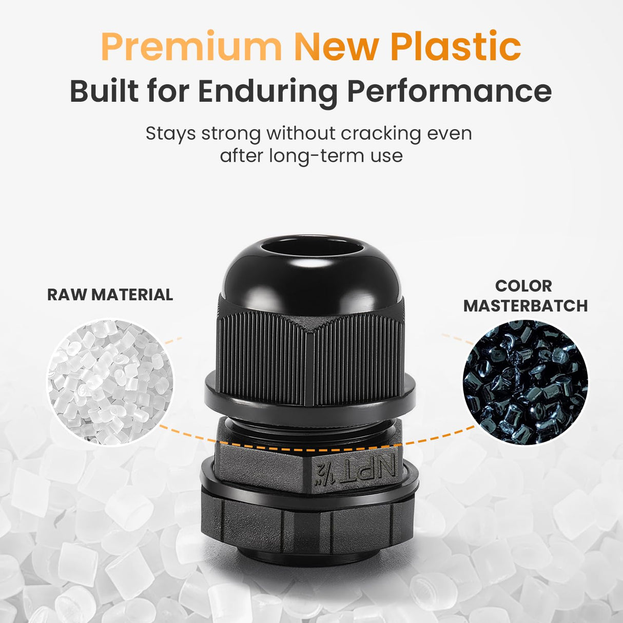 QILIPSU 50pcs 1/2" NPT Cable Gland Waterproof IP68 Nylon Cable Pass Through Cord Grip Connector Strain Relief Wire Grommet