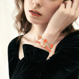 fekang Gold H Bangle & Clover Bracelet for Women -Orange bracelet Set