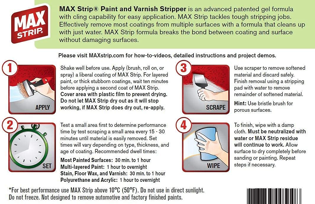 MAX Strip Professional Strength Paint and Varnish Stripper - 1 Gallon - Strips Paint, Latex, Polyurethane, Shellac, Varish, Acrylic and More - No Methylene Chloride No NMP Powerful No Drip Gel Formula