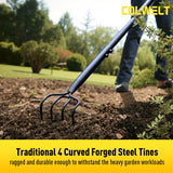 Colwelt 4 Tines Garden Cultivator Rake 59'', Hand Tiller Garden Tool with Sharp Forged Steel Head, 4 Tine Cultivators for Gardening with Long Handle, 4 Prong Rake for Digging Loosening Weeding