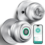 KLLOQUE Fingerprint Door Lock, Smart Fingerprint Door Knob with Lock, Biometric Door Locks with App Control & Key, Keyless Thumbprint Entry Door Locks for Bedroom, Front Door, Home, Apartment-Silver