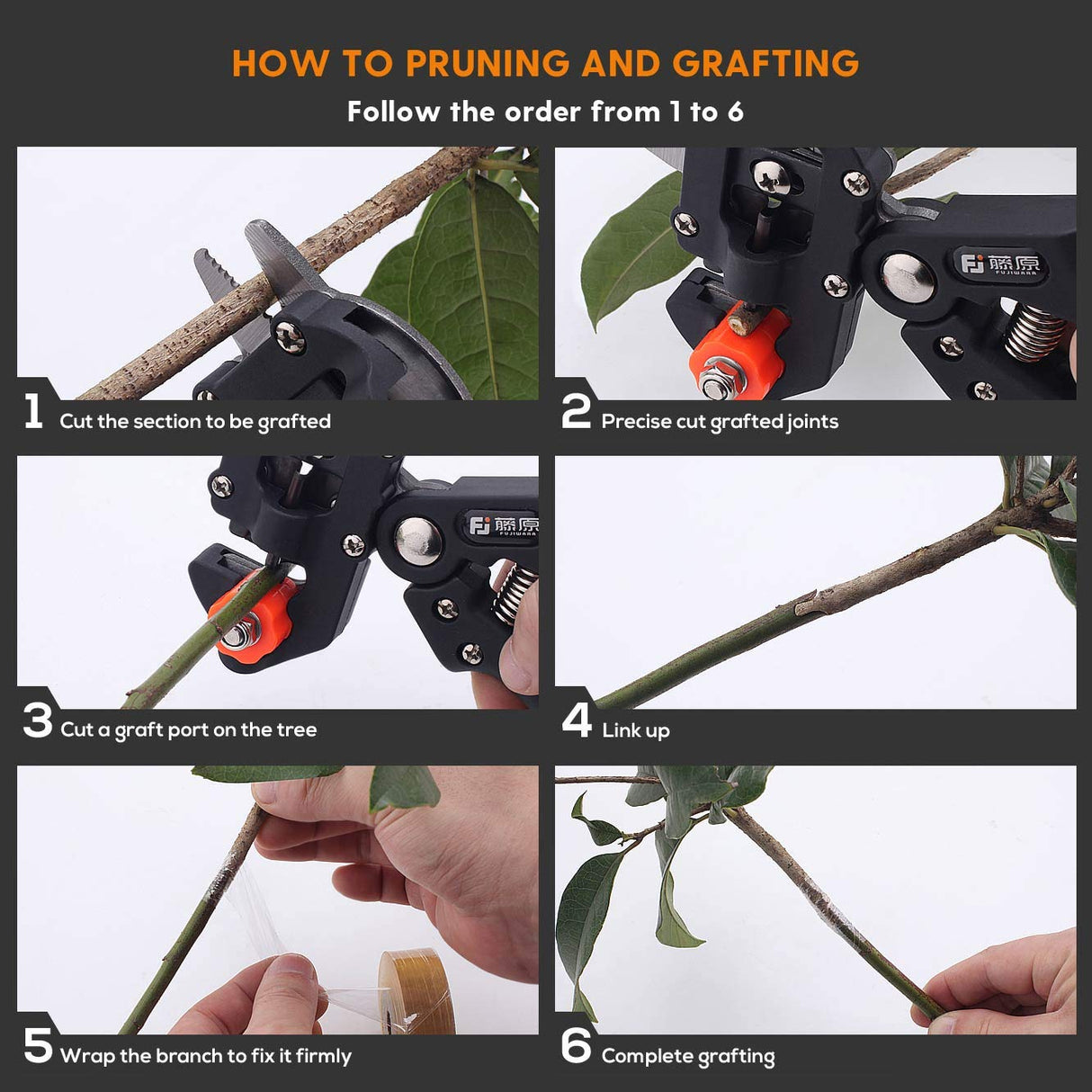 FUJIWARA Garden Grafting Tool, Multifunctional Pruning Scissors Kit, U-Graft/V-Graft/Omega-Graft Seedling for Fruit Tree Grafting Set,Including Grafting Tapes, Grafting Knife & Replacement Blades