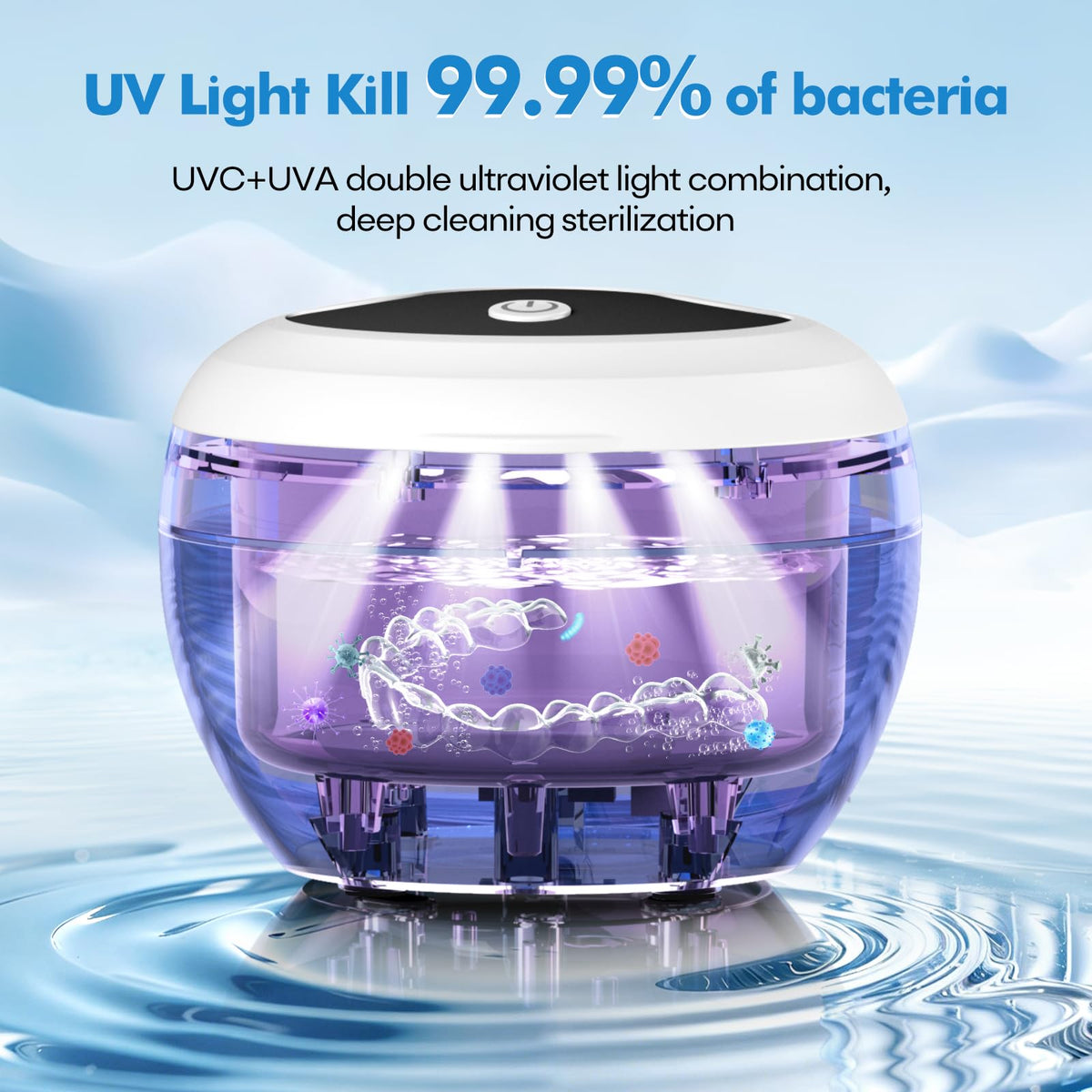 Upgraded Ultrasonic Retainer Cleaner, 45kHz Ultrasonic Dentures Cleaner for Night Guards, Braces, Aligner, Toothbrush, Jewelry and More, 4 Modes Cleaning Pod 200ML