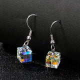 EVEVIC Austrian Crystal Cube Drop Earrings for Women, French Hook