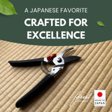 Saboten Japanese Pruning Shears 7.9" – Professional Bypass Garden Clippers, Made in Japan, Sharp Carbon Steel Blade with Sap-Resistant Fluorine Coating, Cuts up to 3/4 in (20 mm) (Straight)