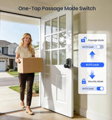 Veise VE018 Smart Knob Handle Lock - Fingerprint, App Control, Keyless Entry for Front Door and Bedroom, Electronic Digital Keypad, Auto Lock, Remote Access Sharing, Easy Installation, Matte Black