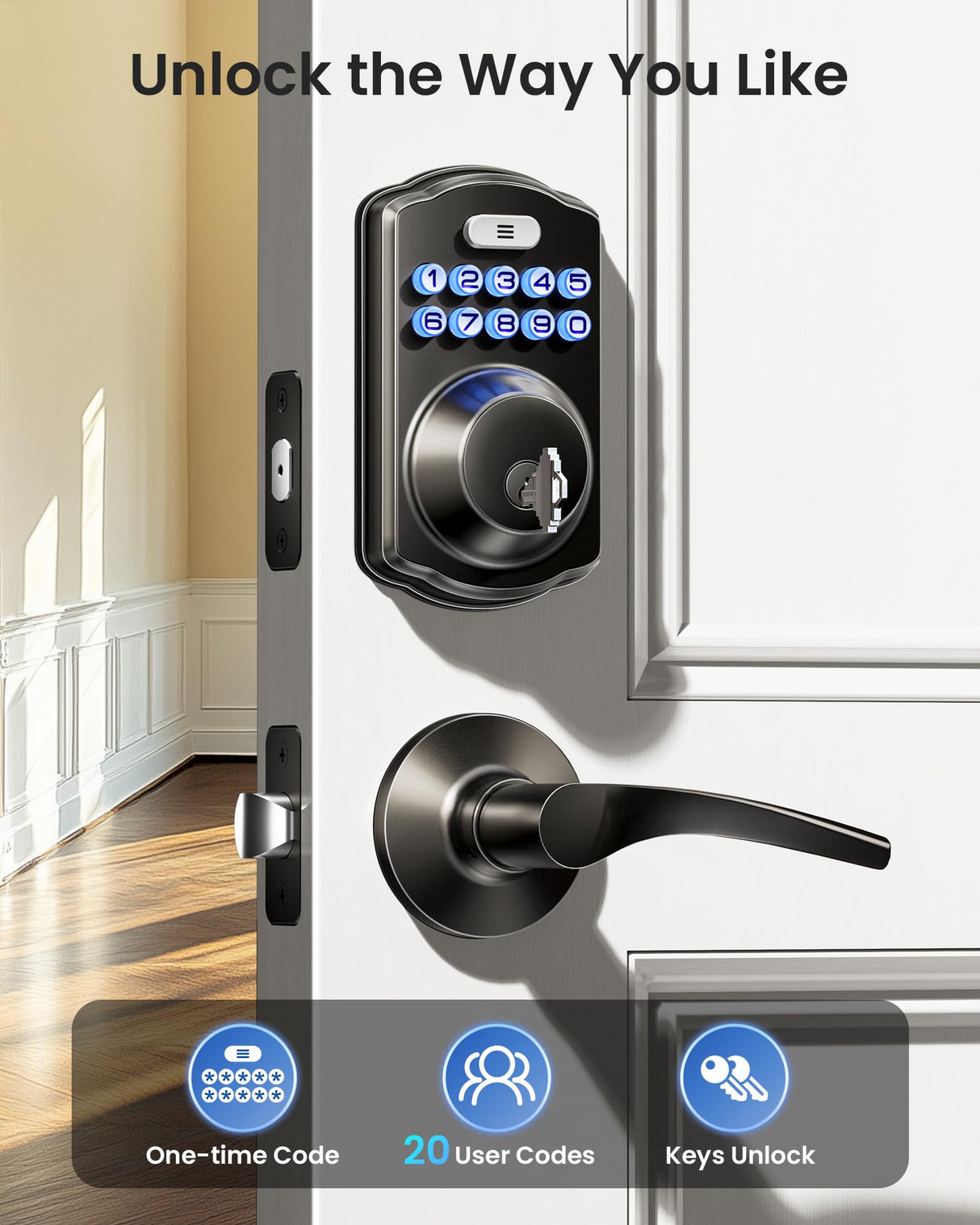 Veise Keyless Entry Door Lock with 2 Lever Handles - Electronic Keypad Deadbolt, Easy Installation Digital Smart Front Door Lock Set, Matte Black