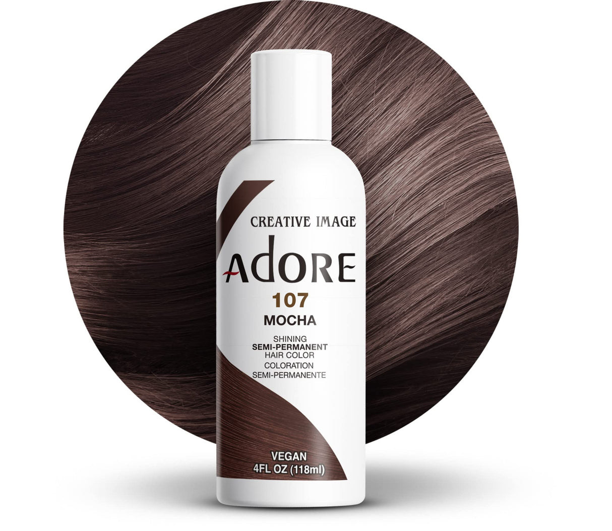 Adore Semi Permanent Hair Color - Vegan and Cruelty-Free Brown Hair Dye - 4 Fl Oz - 107 Mocha (Pack of 1)