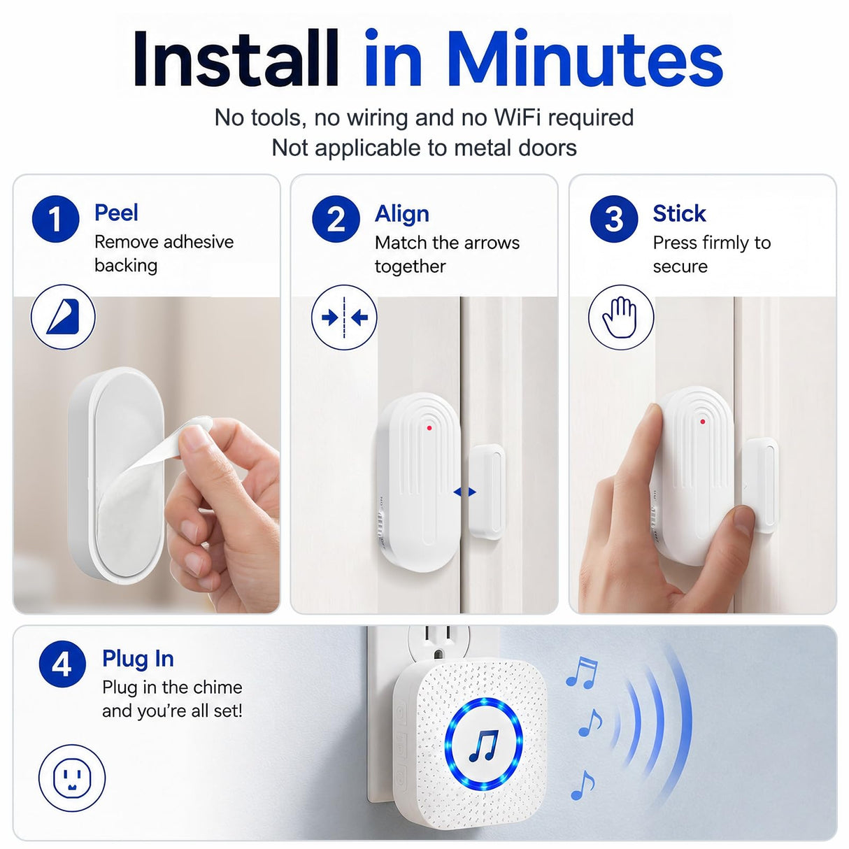 SanJie Door Chime, Door Open Contact Sensor Alarm with 500 FT Range,26 Chimes 5 Adjustable Volume for Business/Store/Home/Office When Entering 3 Sensors + 1 Receiver
