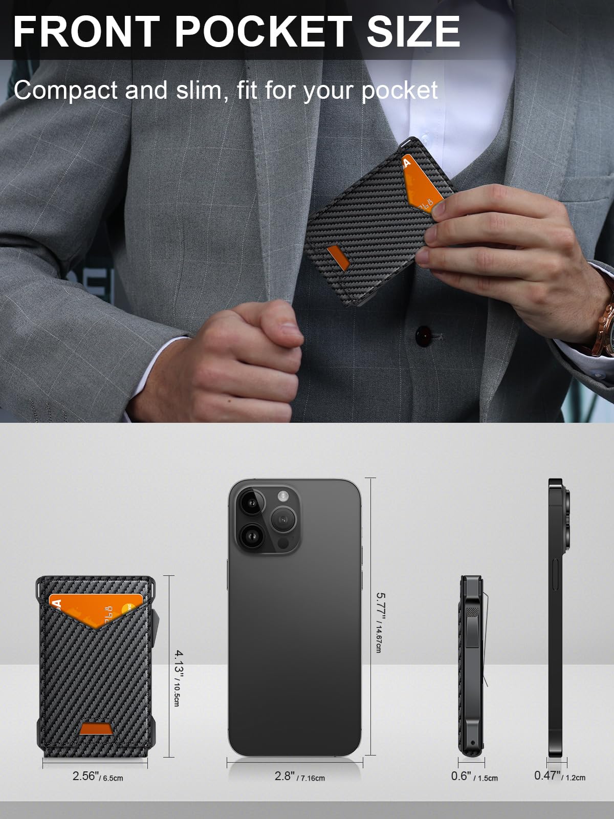 Wallet for Men RFID Wallet with 2 ID Windows & Money Clip, Slim Card Holder