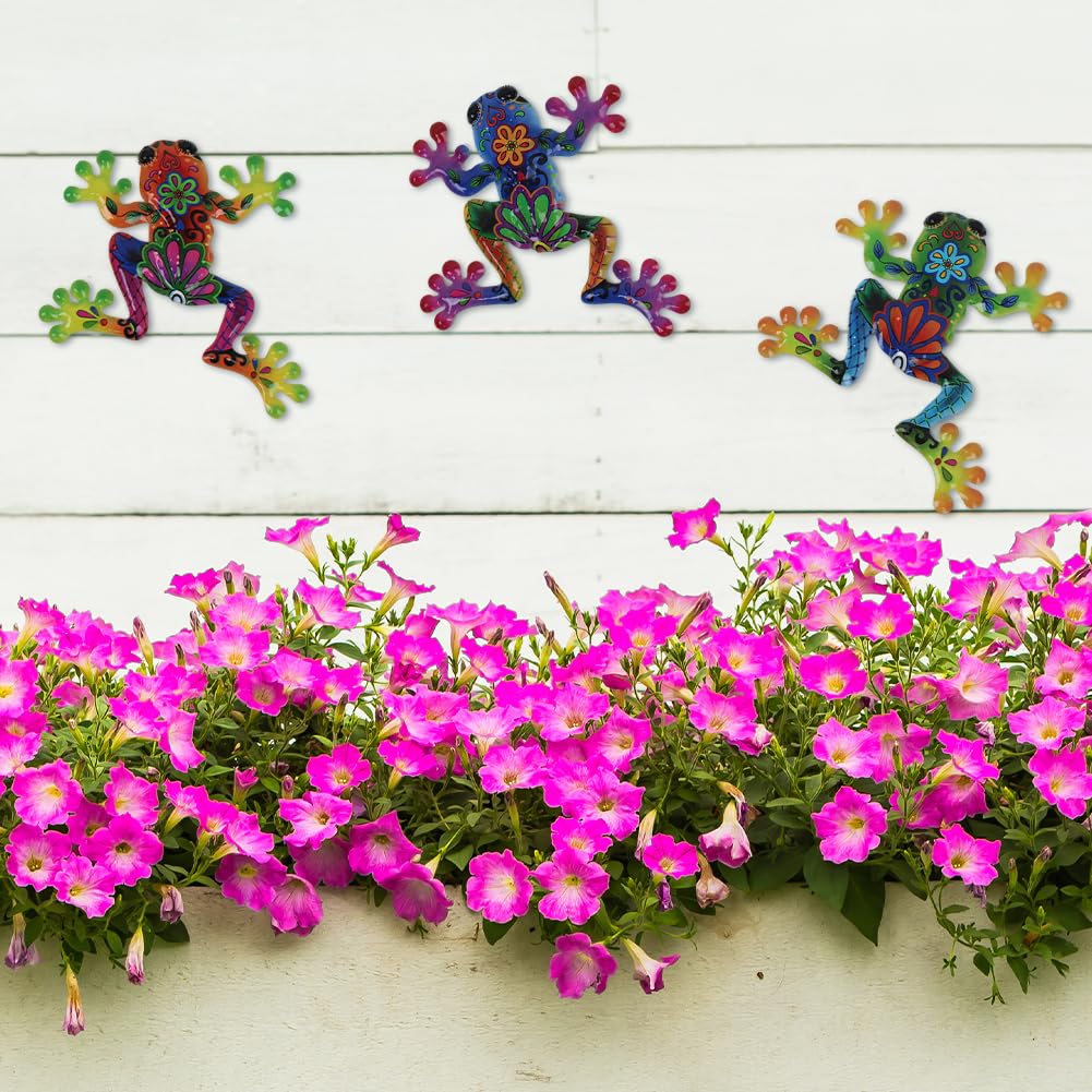 dreamskip 3 Pcs Metal Frog Decor Outdoor Wall Art Mexican Metal Frog Hanging Wall Sculpture Outside Garden Fence Patio Home Yard Art Decoration Gifts for Adults