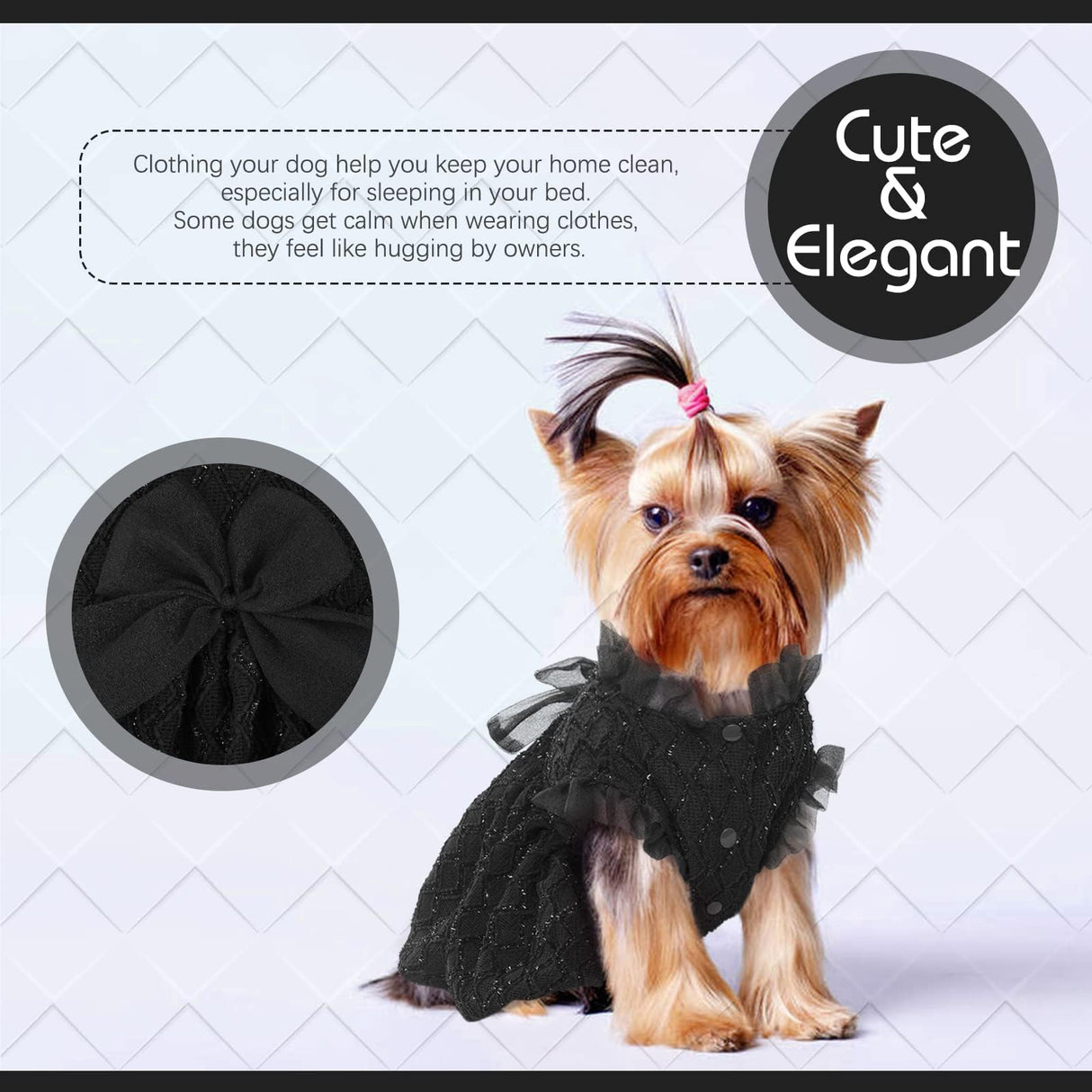 Kuoser Dog Dress, Cute Dog Dresses for Large Dogs Girl Elegant Puppy Tutu with Bow-Knot, Doggie Princess Costume Pet Outfit for Birthday Party Christmas Halloween Wedding, Black XL