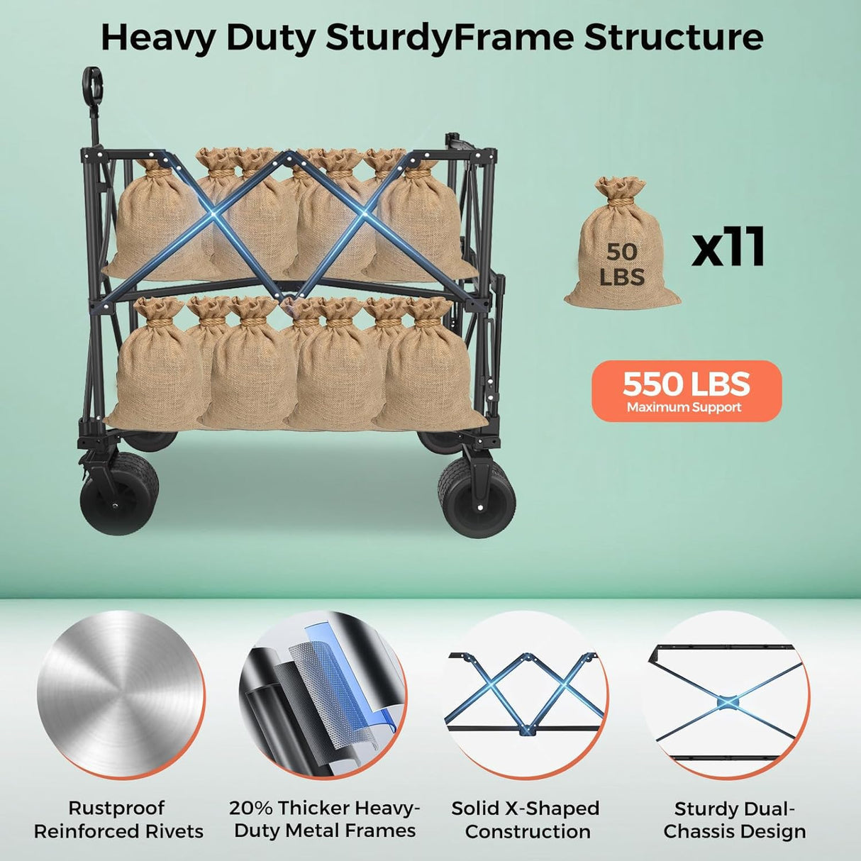 SUNNYFEEL 550L Double Decker Wagon with High Extender & Tailgate
