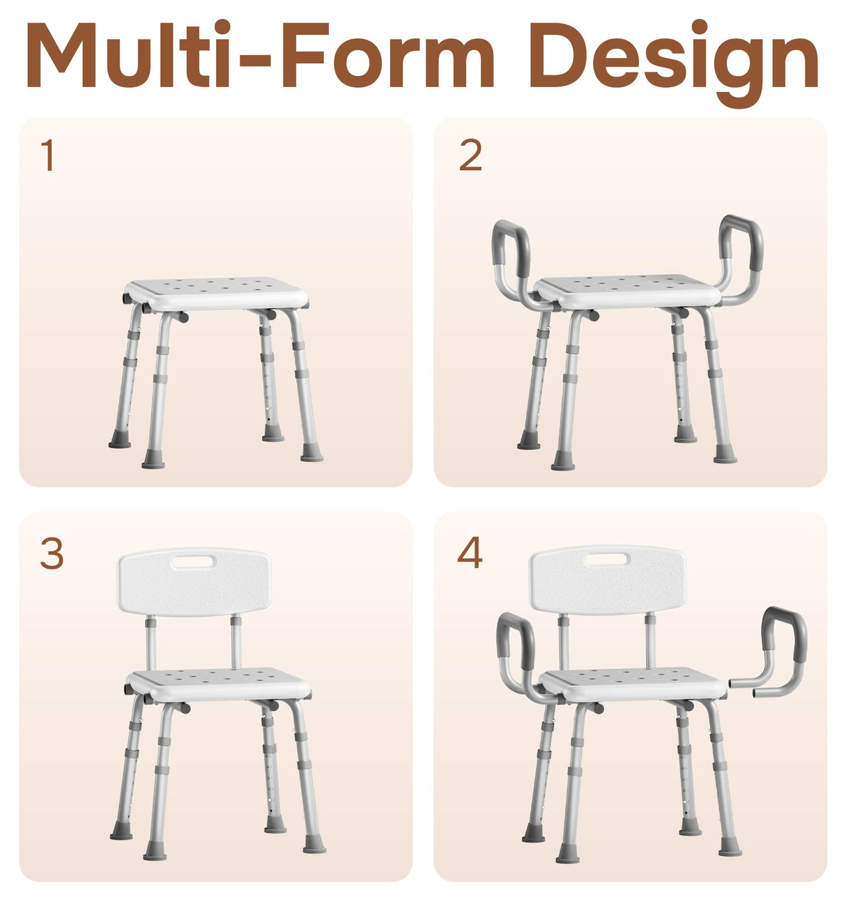 SOUNDFUSE Shower Chair for Inside Shower with Arms and Back, FSA/HSA, Height Adjustable Shower Chair for Elderly and Disabled with Enhanced Non-Slip Feet, 400 lbs Heavy Duty Shower Seat for Seniors