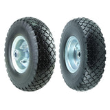 KASTFORCE KF4003 Twin Pack 10-Inch Solid Rubber Tire Wheels Replacement 3.00-4 Tires Wheels Flat Free with 5/8" Bearings 2.15" Offset Hub Perfect for Hand Truck Wheelbarrow Garden Cart Non-Flat