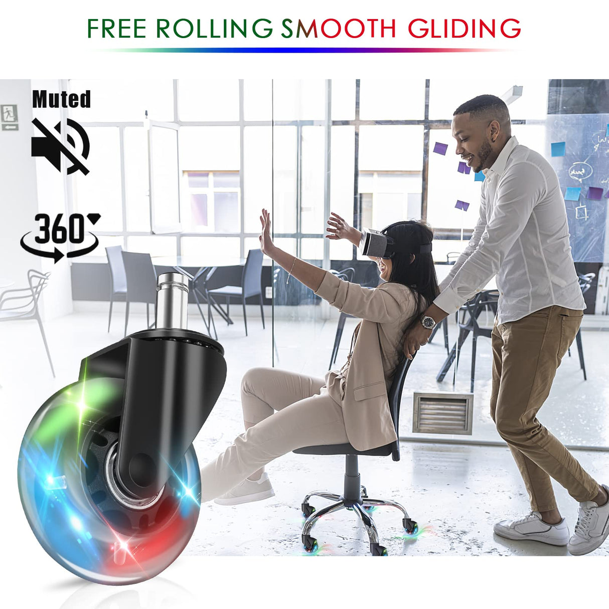 Gaming Chair Wheels - 2.5 inch Heavy Duty Caster Wheels(2200lbs),Mute Rolling Desk Chair Wheels Replacement (Set of 5)-Rubber Office Chair Wheels for Carpet, Wood Floors,Hardwood Floors