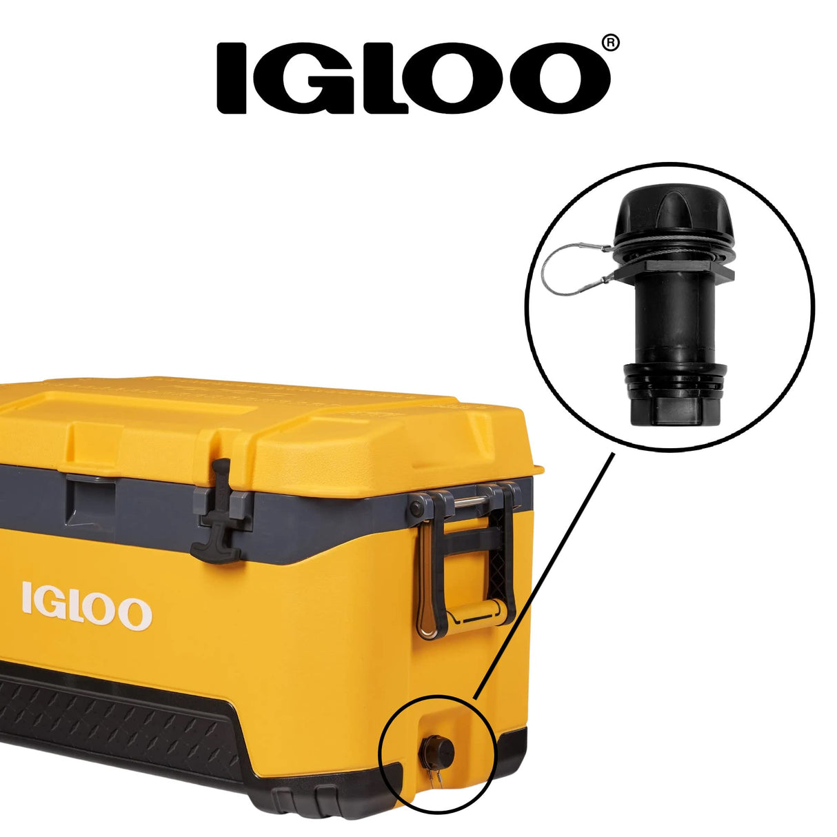 Igloo Drain Plug with Stainless Steel Tether for BMX, Overland, and IMX 25-72 Qt Coolers