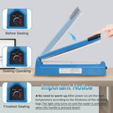 16 Inch Impulse Heat Sealer Machine for Plastic Bags PE PP Bags and Kraft Paper Bag, Cookie Bag Sealer, Manual Poly Bag Hot Seal Sealing Machine with Extra Replace Element Grip