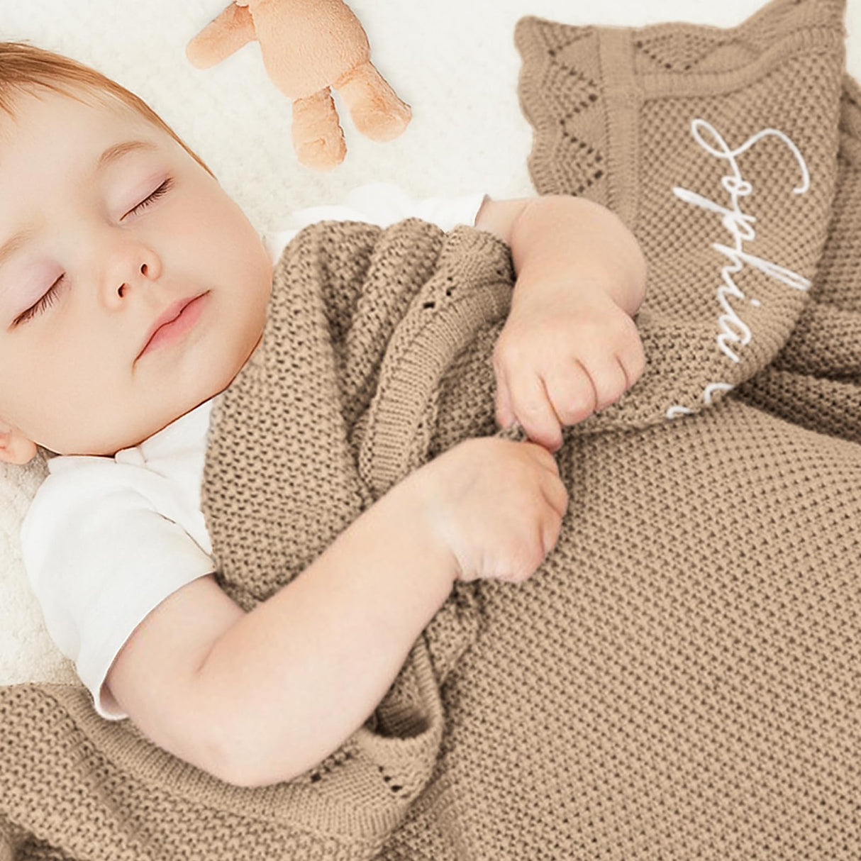 WNNNS Personalized Baby Blanket 100% Cotton Embroidered Name Knit Blanket Custom Baby Blanket for Boys Girls Customized Baby Gift for Christmas Baby Shower for Newborn Toddler Stroller Blanket